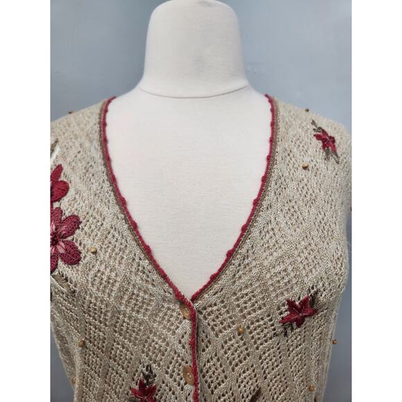 Country Classics Koret Beige Pink Floral Embroidered Crocheted Vest Size 1X - Picture 2 of 10